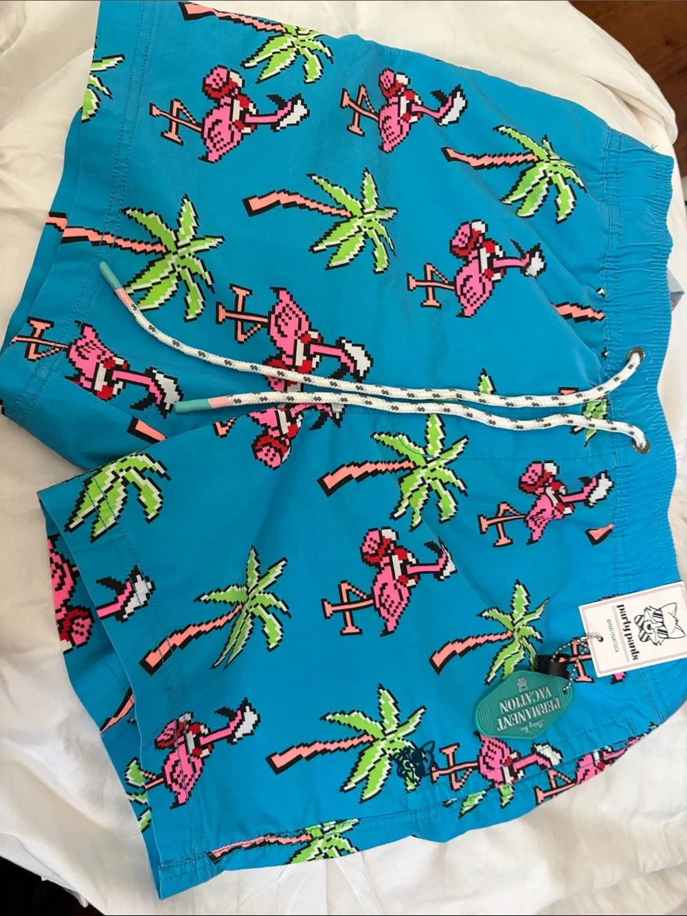 Bright Blue Flamingo Print Swim Shorts - Premium Vacation